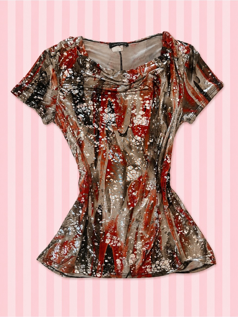 Vintage Brittany Black Metallic Abstract Off Shoulder Top – Size S